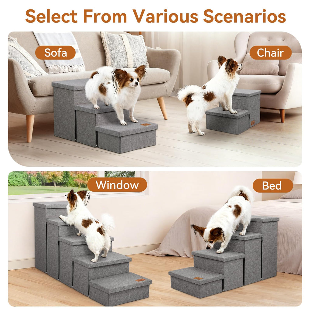 Grey 3 Steps Dog Stairs with Storage F832456