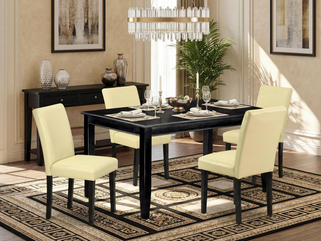 5 Piece Black Dining Table Set with 4 Faux Leather Chairs D32832