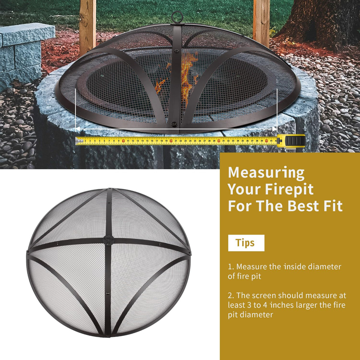 32In Reinforced Steel Round Fire Pit Screen Cover J55582