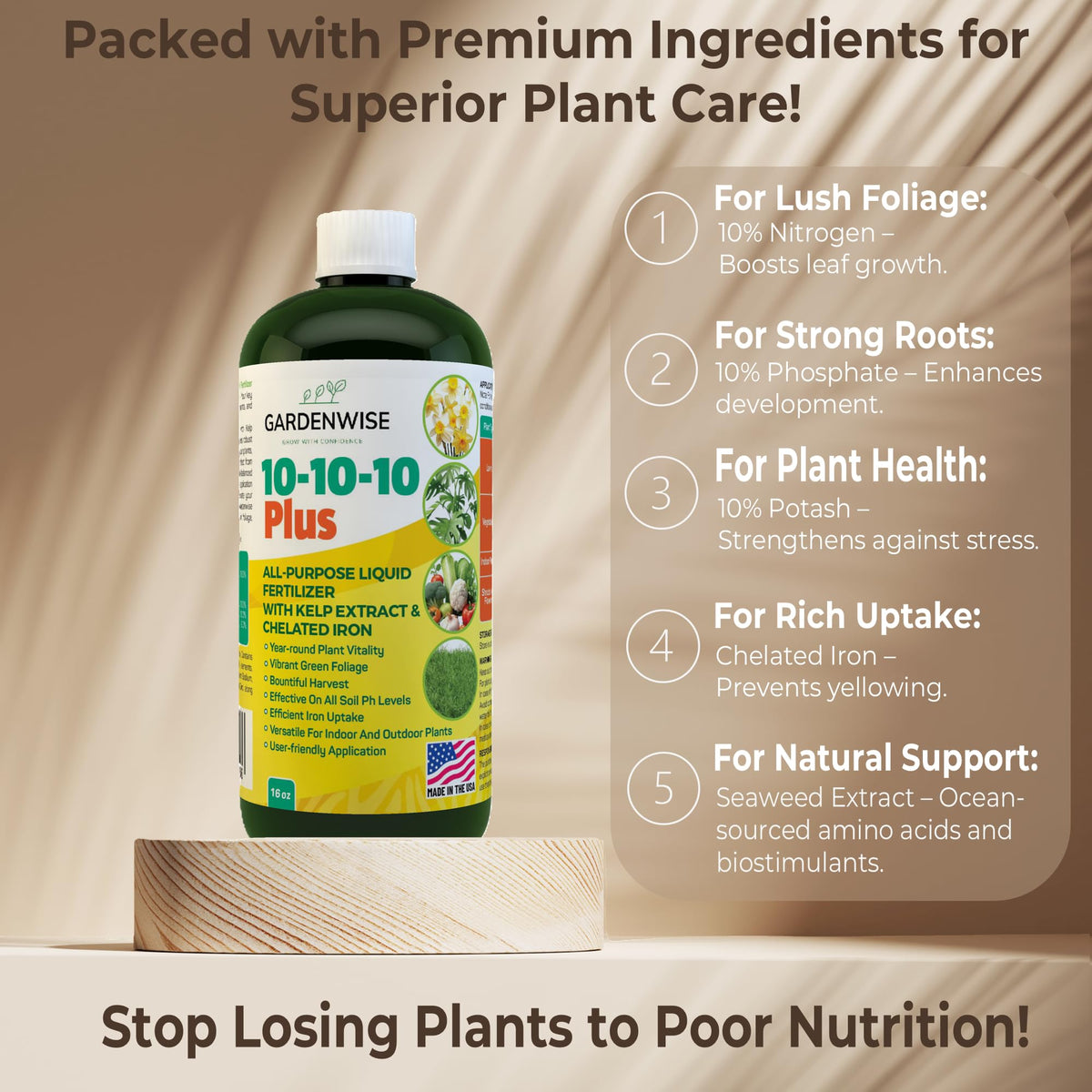 10-10-10 All Purpose Liquid Fertilizer with Seaweed Kelp & Iron 16 oz G671022