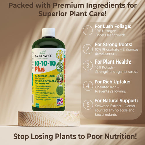 10-10-10 All Purpose Liquid Fertilizer with Seaweed Kelp & Iron 16 oz G671022