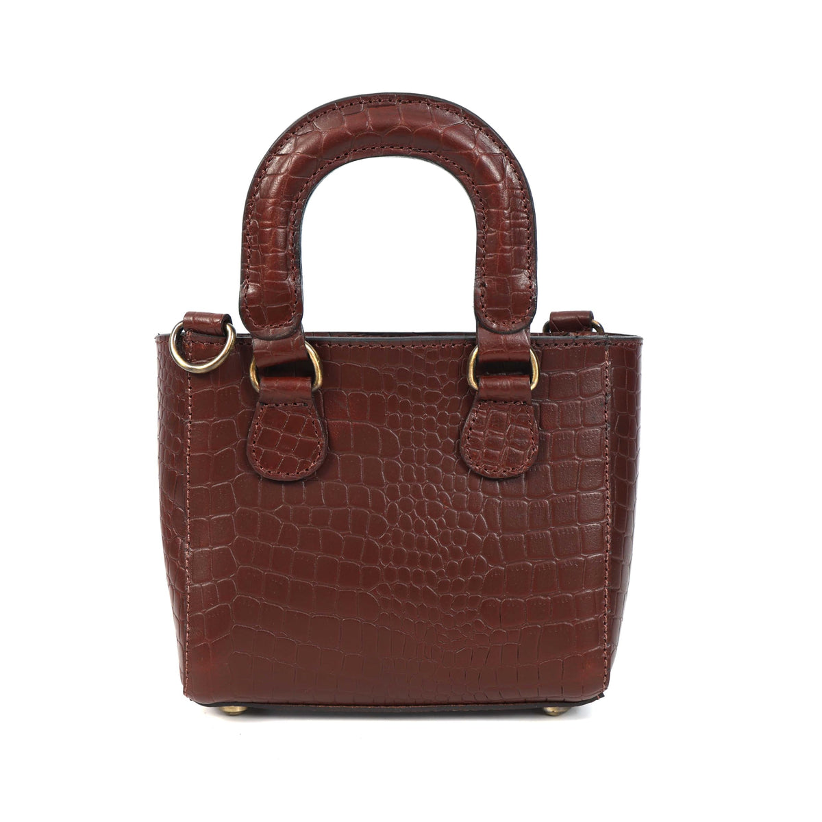 Tan Croc-Embossed Leather Mini Tote Crossbody Bag W131036
