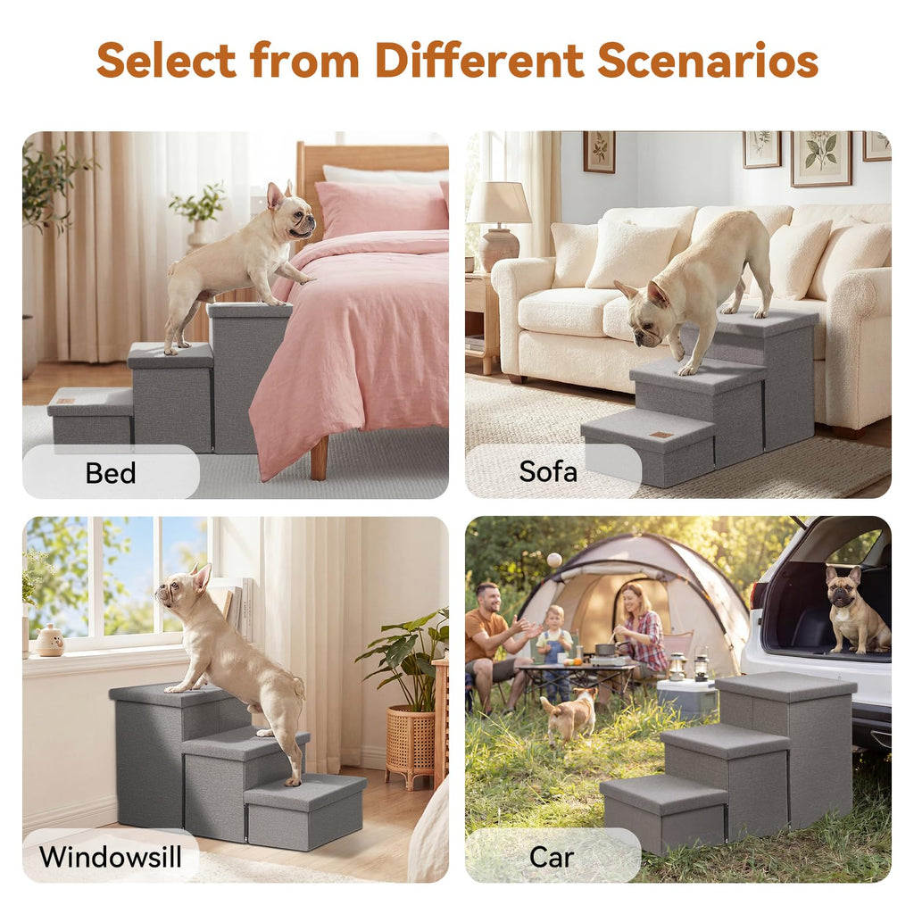 Grey 3 Steps Dog Stairs with Storage F832456