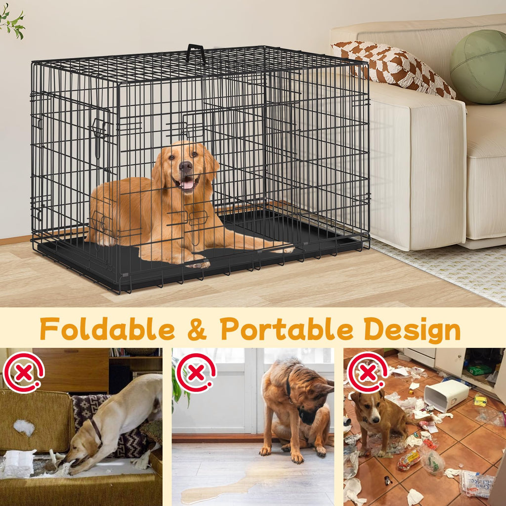 48 Inch Folding Metal Wire Dog Crate with Divider Panel & Removable Tray J1285