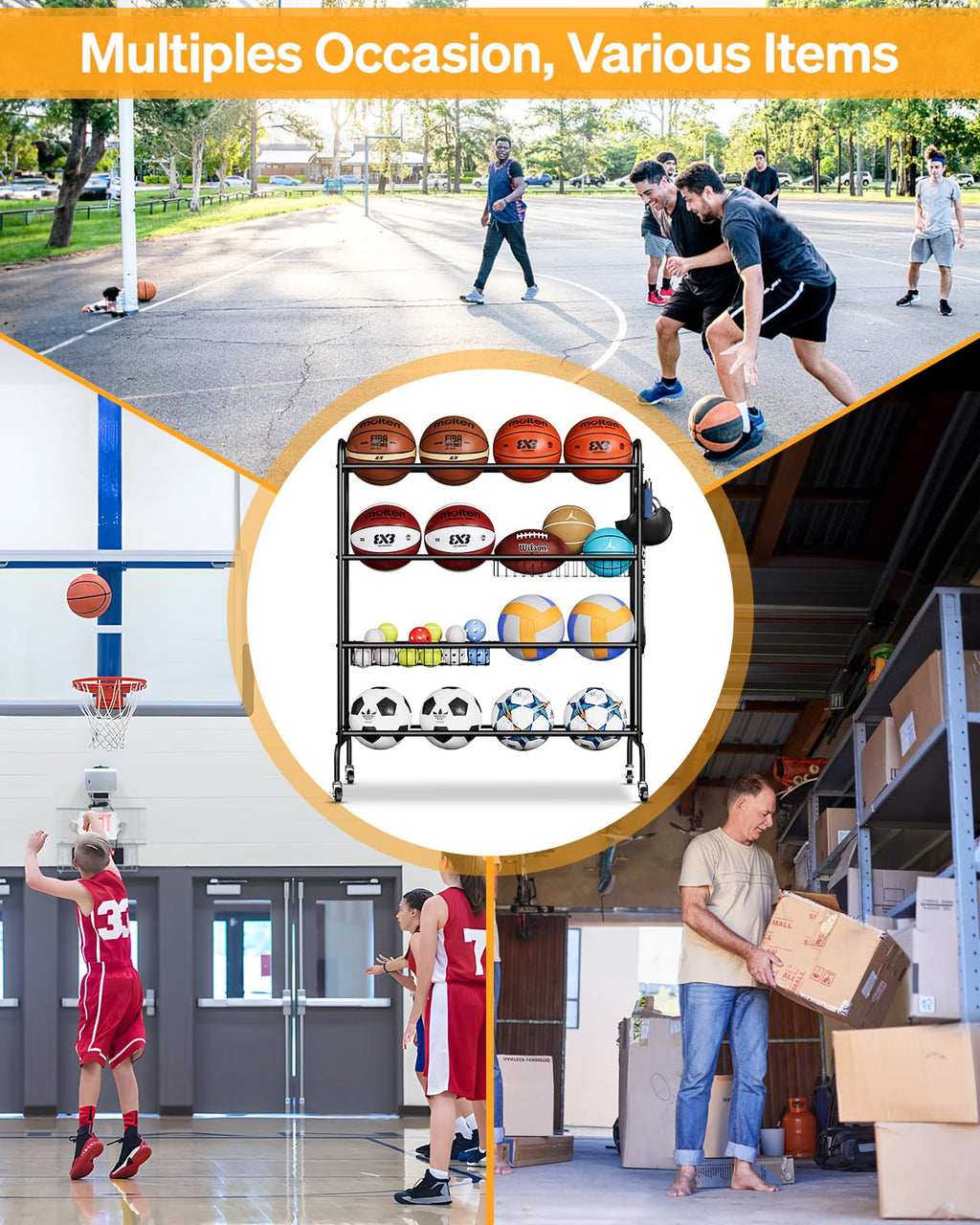 4 Tier Basketball Rack with Wheels V36347