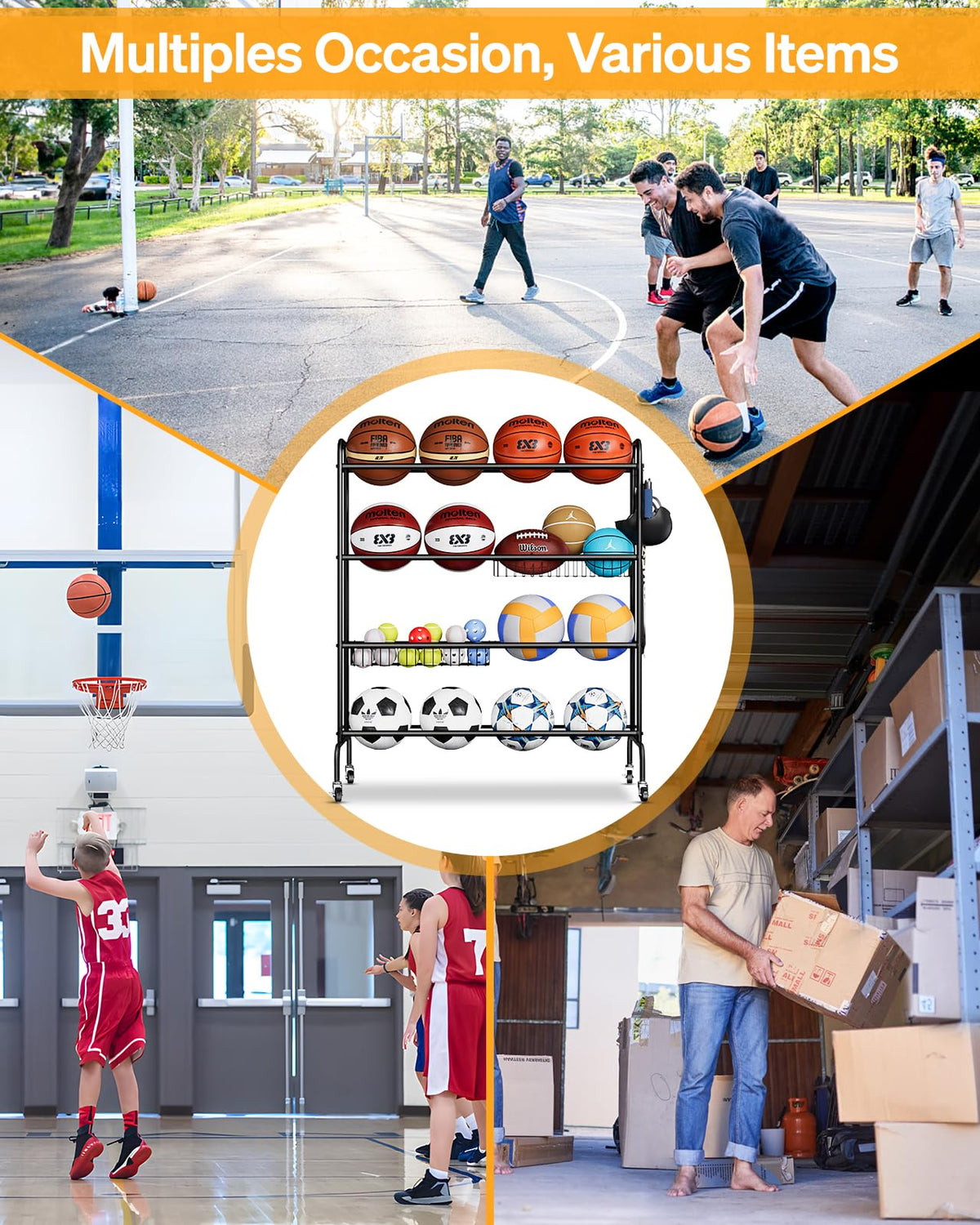 4 Tier Basketball Rack with Wheels V36347