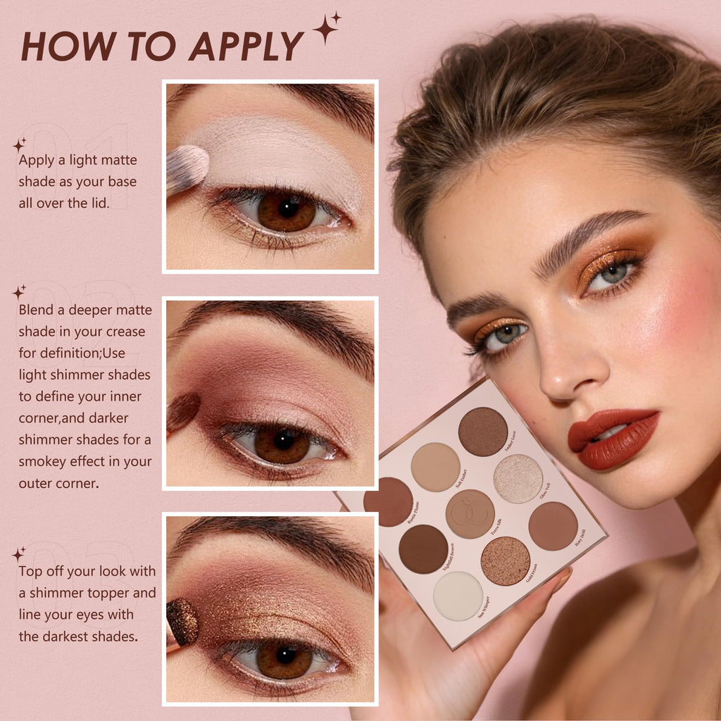 9 Colors Brown & Copper Eyeshadow Palette with Matte & Shimmer Finishes O1888