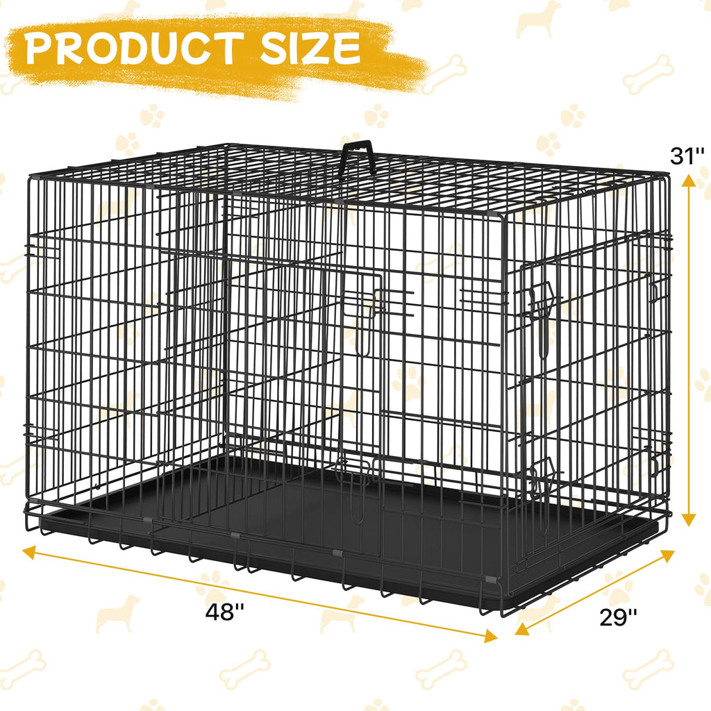 48 Inch Folding Metal Wire Dog Crate with Divider Panel & Removable Tray J1285