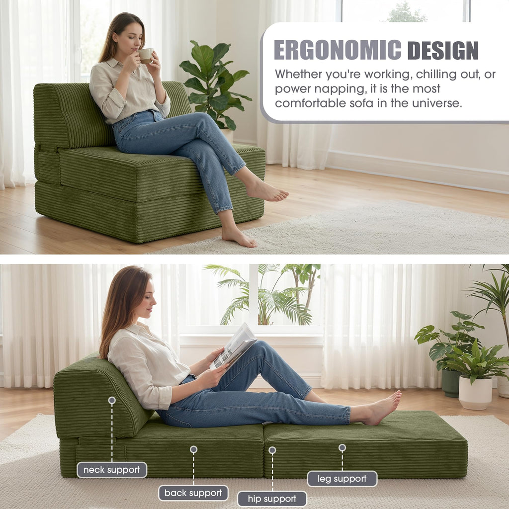 Folding Sofa Bed with Pillow, Memory Foam Sleeper Chair, Green A193
