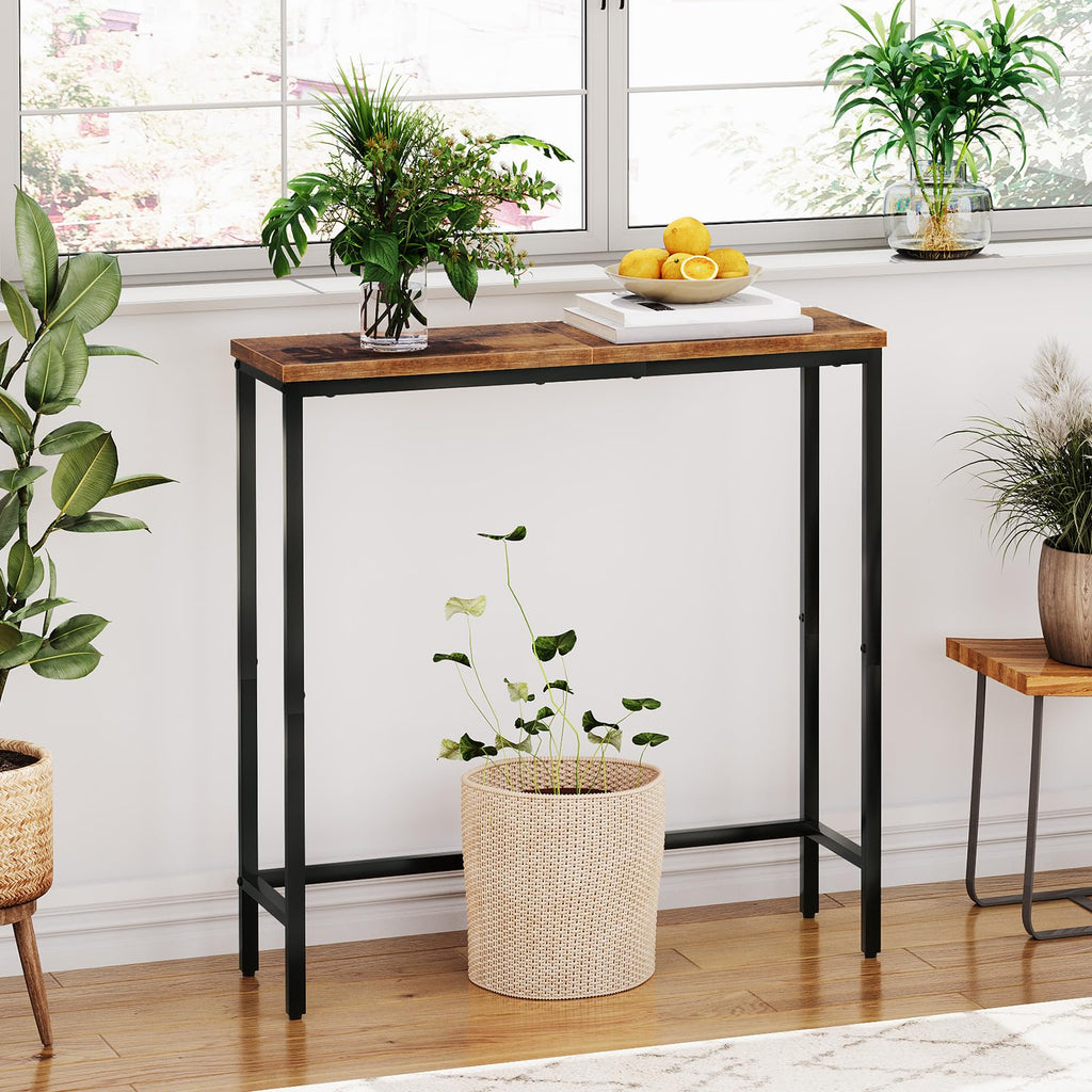 Narrow Console Table, Rustic Brown and Black F7169