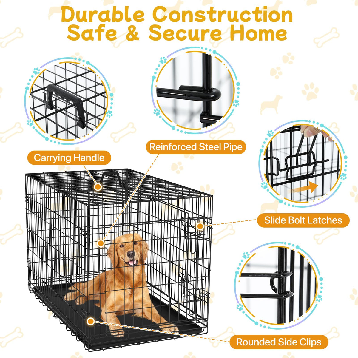 48 Inch Folding Metal Wire Dog Crate with Divider Panel & Removable Tray J1285