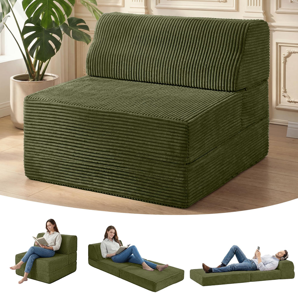 Folding Sofa Bed with Pillow, Memory Foam Sleeper Chair, Green A193