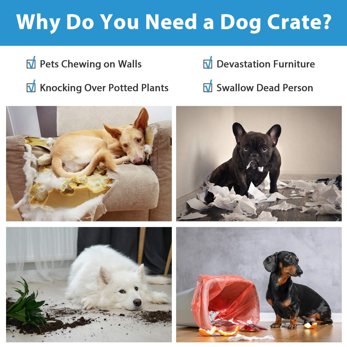 48 Inch Double-Door Folding Dog Crate with Tray and Handle V588