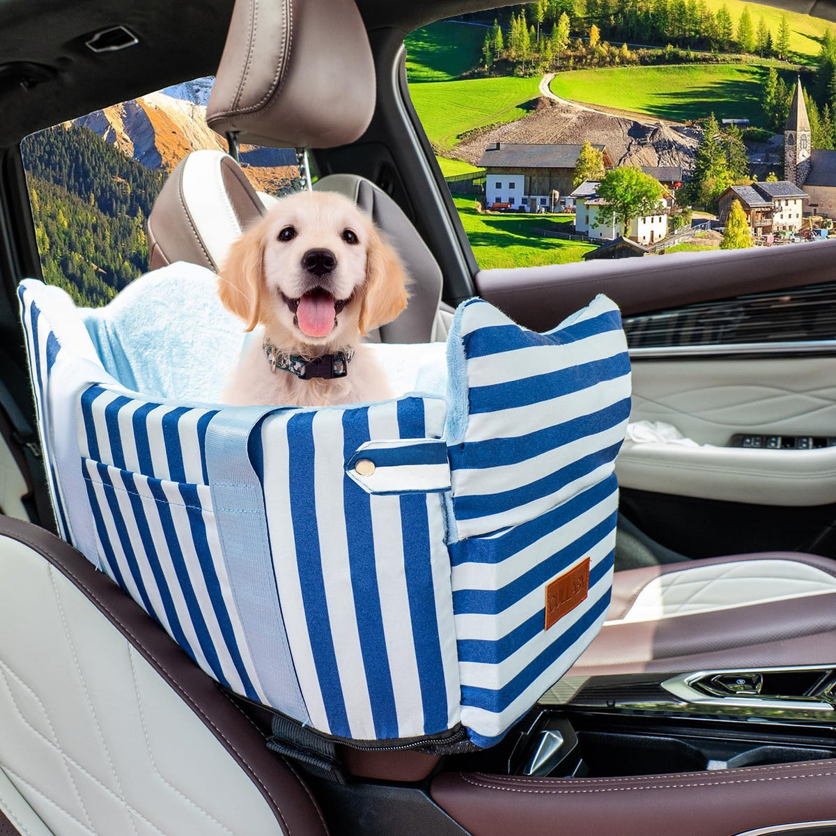 Dog Car Seat for Small Dogs to 15lbs Blue White Stripes O953537