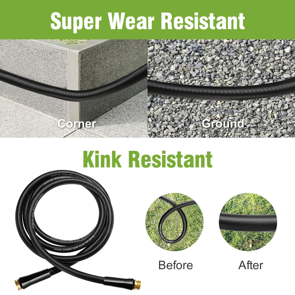 100 ft 5/8 in Heavy Duty Flexible Rubber Hybrid Garden Hose J8173