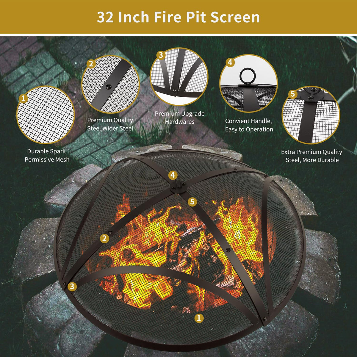32In Reinforced Steel Round Fire Pit Screen Cover J55582