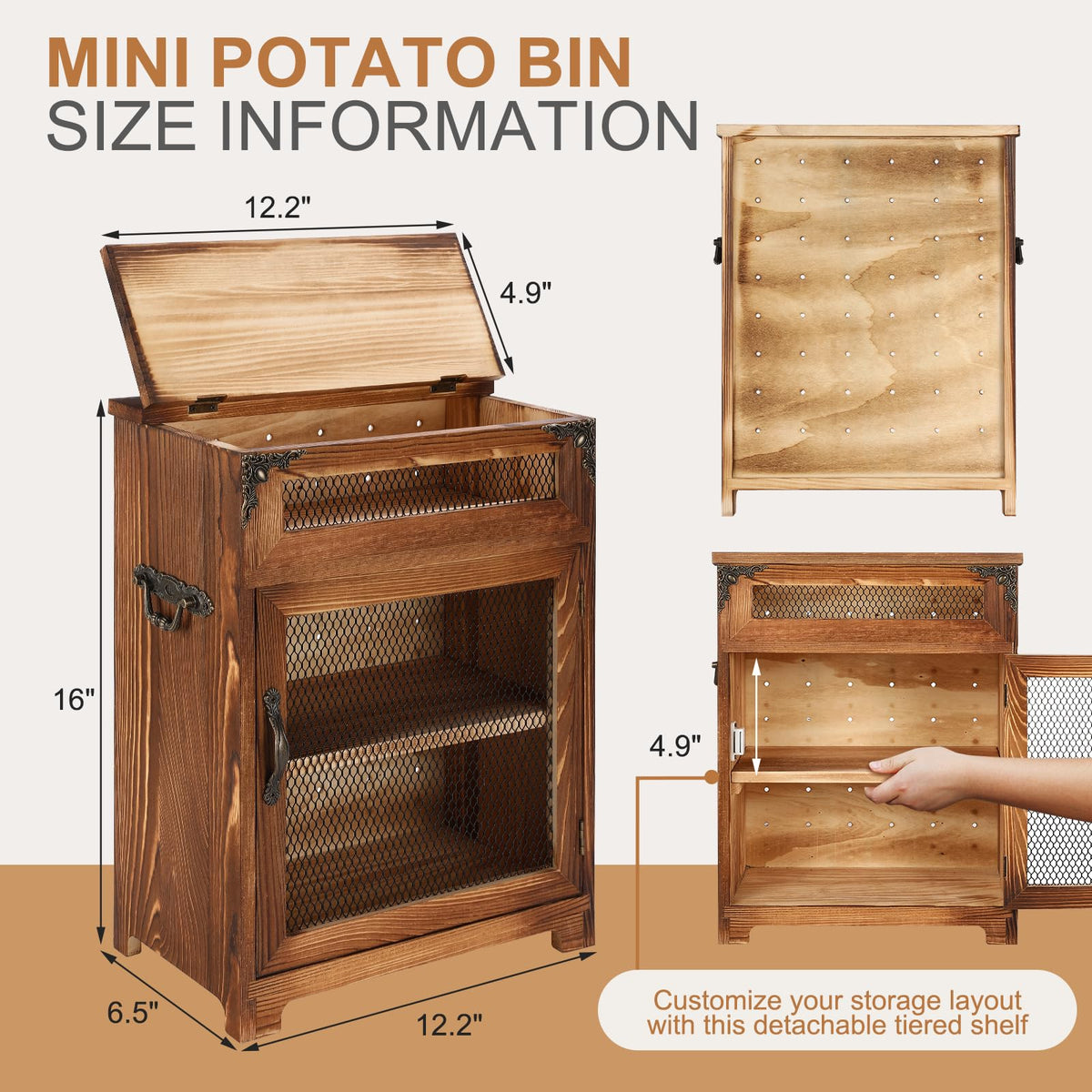 Potato and Onion Storage Bin Wooden Storage Box D46256