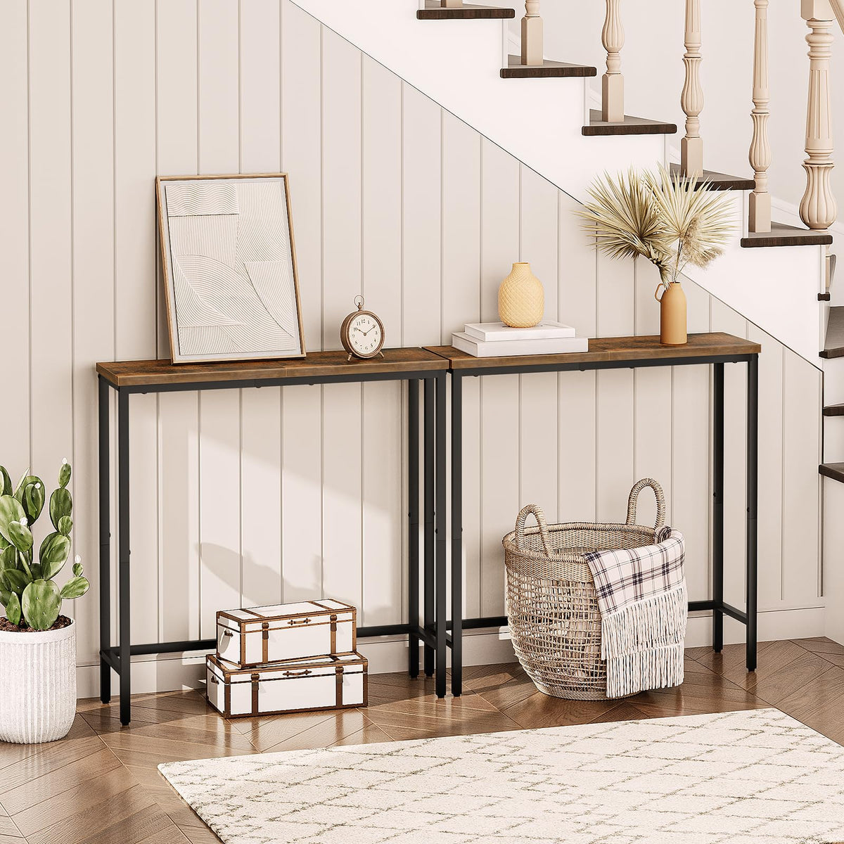 Narrow Console Table, Rustic Brown and Black F7169