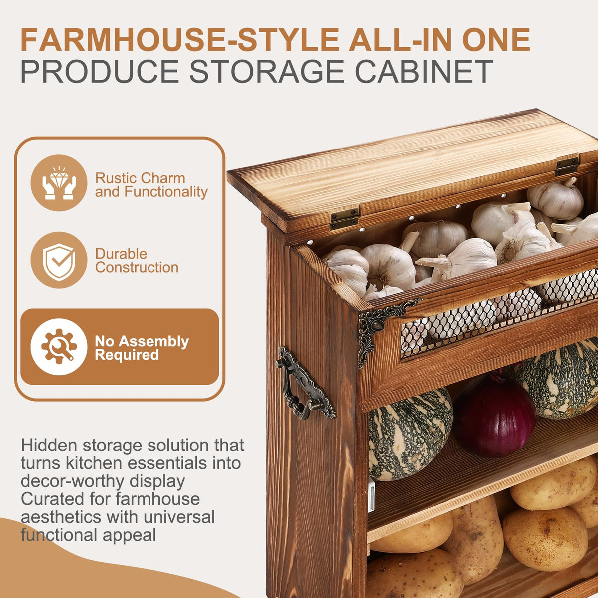 Potato and Onion Storage Bin Wooden Storage Box D46256