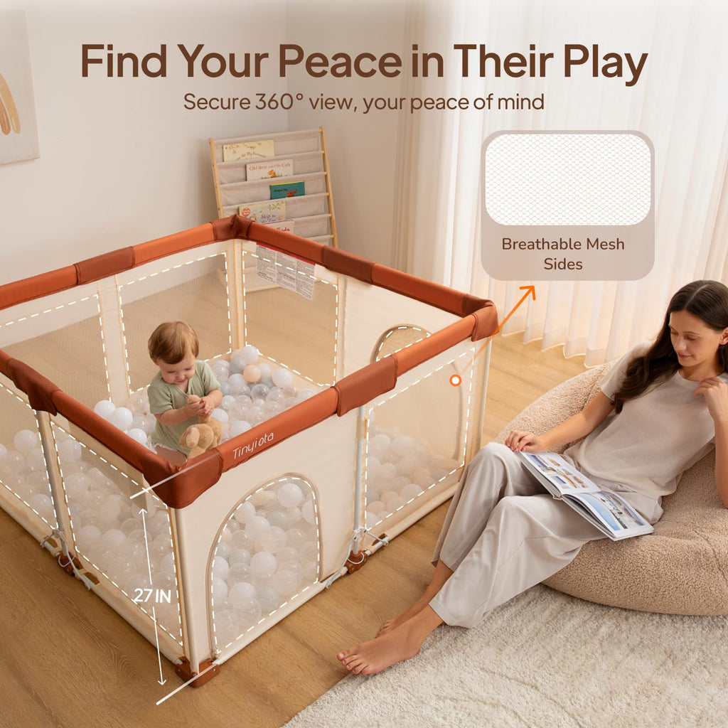Foldable Baby Playpen 50x50 Inch Portable Play Yard with Mesh Storage Bag N4774