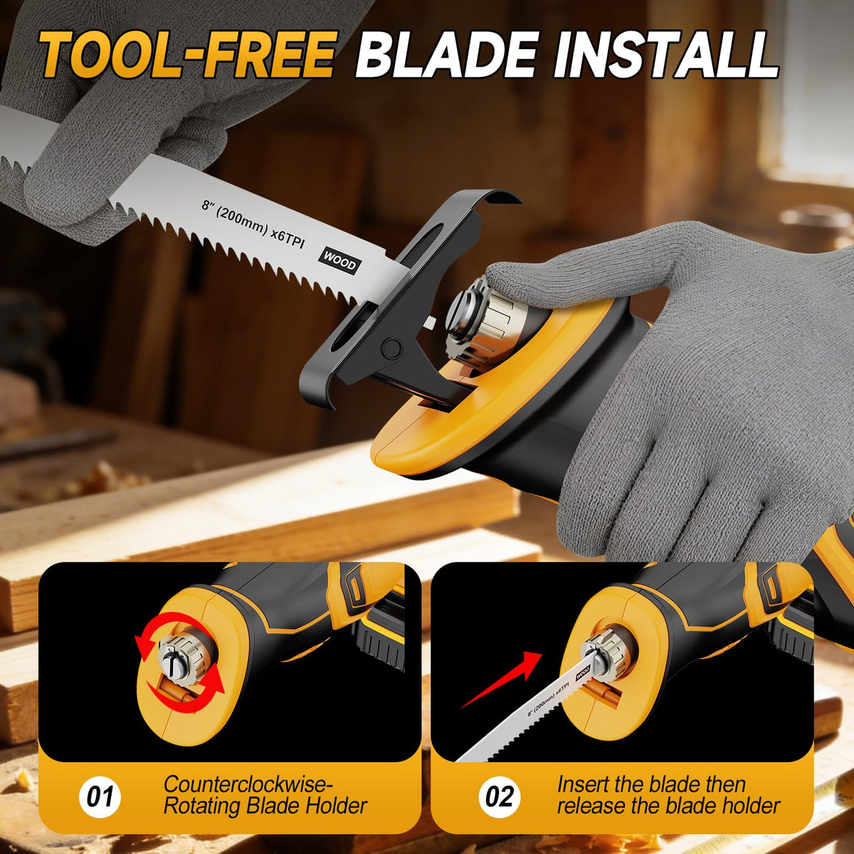 Cordless Brushless Reciprocating Saw with 8 Blades J93646