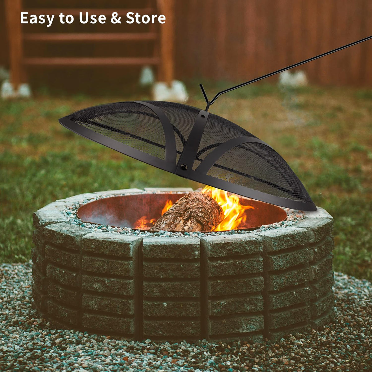 32In Reinforced Steel Round Fire Pit Screen Cover J55582