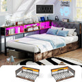 Twin Size Corner Bed Frame with Storage Bookcase E684