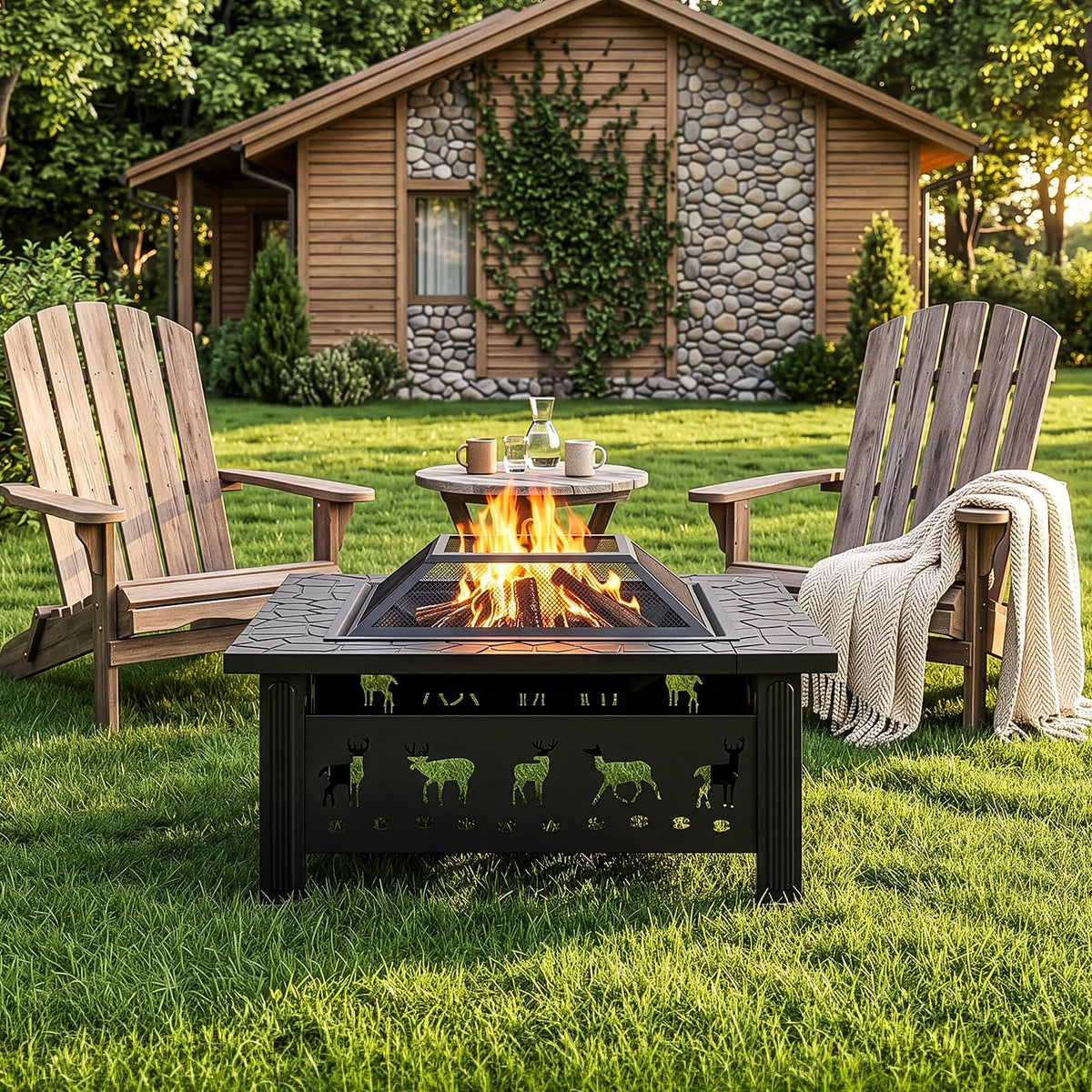 32 Inch Black Wrought Iron Wood Burning Fire Pit G14108