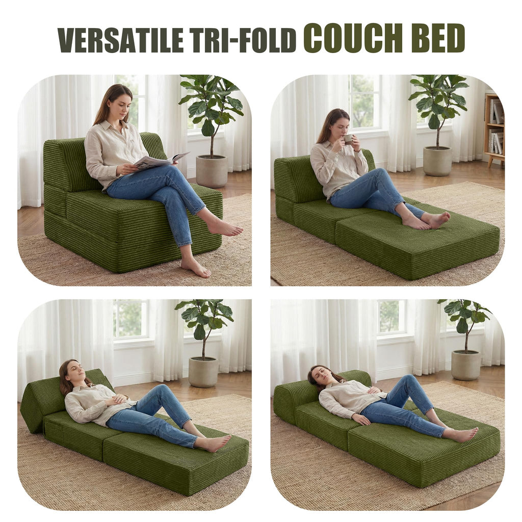 Folding Sofa Bed with Pillow, Memory Foam Sleeper Chair, Green A193