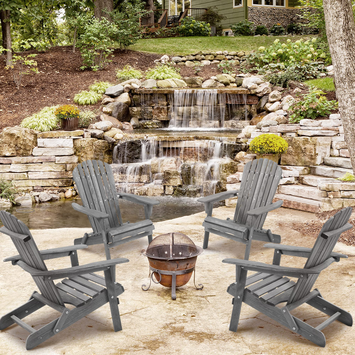 Wooden Folding Adirondack Chair Set of 2 Solid Cedar B942