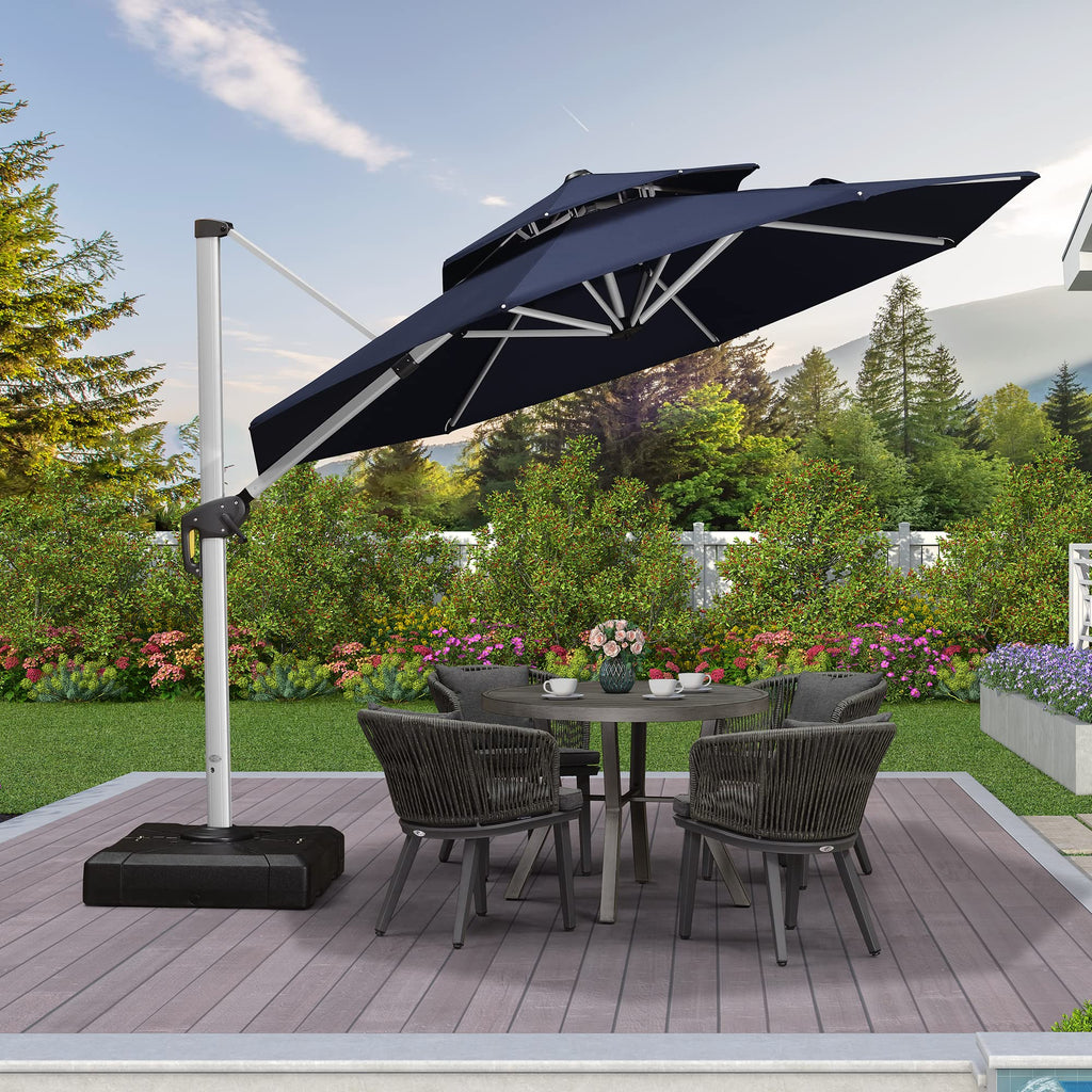Navy Blue 10 FT Cantilever Patio Umbrella with Base J923636
