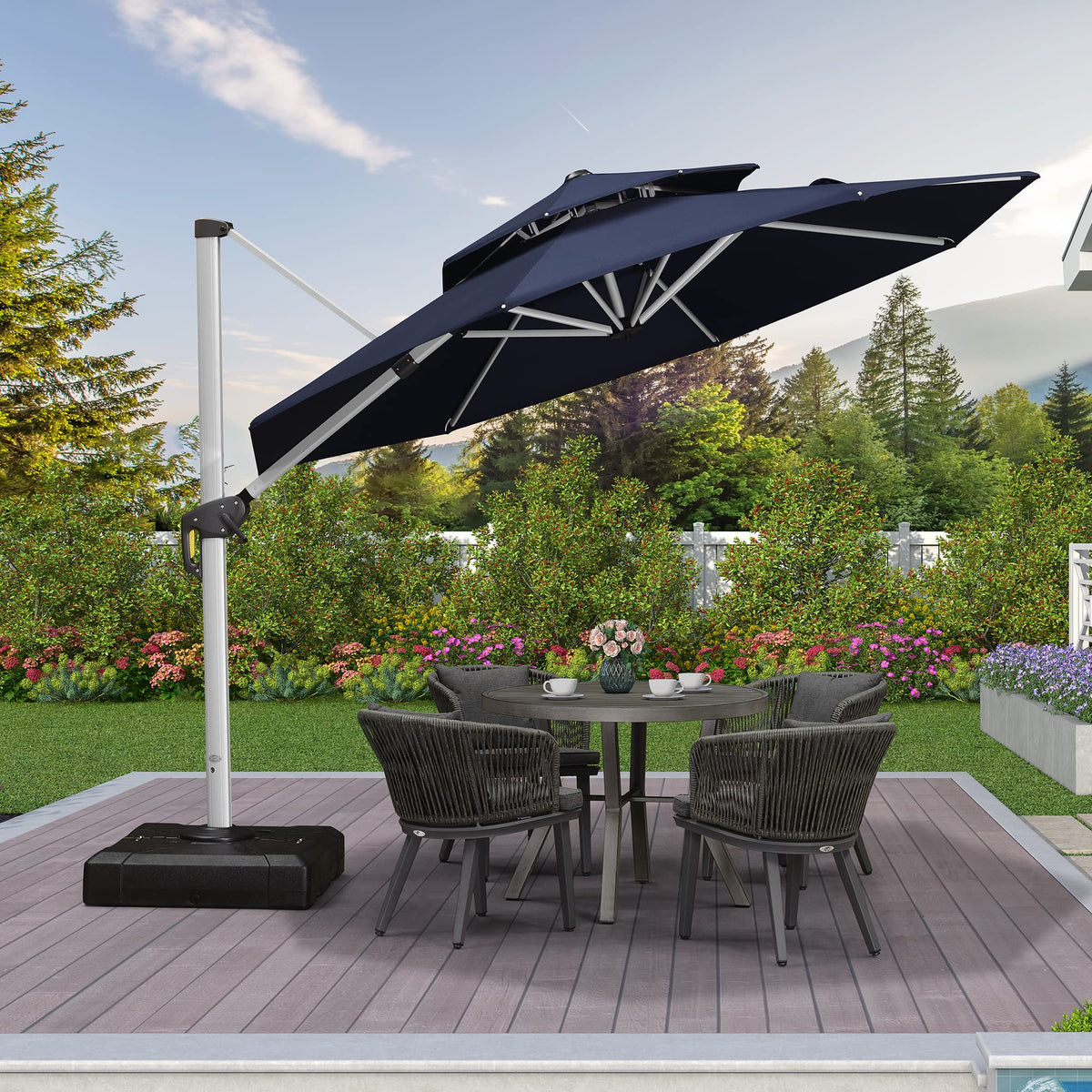 Navy Blue 10 FT Cantilever Patio Umbrella with Base J923636